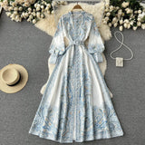 Zingj Court Wind Is Amazing, The Skirt Feels Elegant, The Printing Temperament Is Elegant, The Vertical Collar Is Single-Breasted, The Waist Is Slim, And The Dress Is With Large