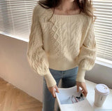 Zingj Square Collar Sweater Female Short Autumn And Winter 2023 New Korean Version Loose Outside Wear Waist Show Thin Bottom