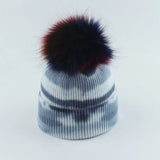 New Fashion Winter Thicken Knitted Hats Warm Real Racoon Fur Pompom Unisex Beanie Tie-dyed Cap Adults Head