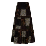 Zingj Rural Girl Velvet Print Patch Patchwork Skirt Low Waist Retro A-Line Long Slim