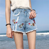 Waisted Micro Shorts Womens Plus Size 4XL 5XL Summer Jeans White Short Woman Kawaii Denim Hole Shorts Embroidery
