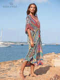 Quick-drying Black Indie Folk Embroidered Long Summer Beach Dress Moroccan Kaftan Plus Size Women Beachwear Maxi Dress