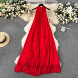 Dress Women's Spring / Summer 2024 New Heavy Industry Pleated Chiffon Neck Beach Skirt Medium Length