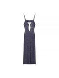 Blue Knit Cut Out Strappy Hook Midi Dress- Outfit
