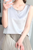 Women's Elegant Blouse Summer Sleeveless Satin Blouse Chiffon Top Shirt Office White Blouse for Women Trend