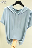T-shirts Women Hooded Fashion Loose Casual All-match Korean Style Solid Simple Y2k Aesthetic Футболка Женский Cozy Chic