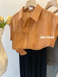 Chic Woman Blouse for Woman Korean Slightly Transparent Sleeveless Shirt Chiffon Orange Top Summer Women's Shirts