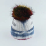 New Fashion Winter Thicken Knitted Hats Warm Real Racoon Fur Pompom Unisex Beanie Tie-dyed Cap Adults Head