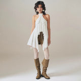 Summer Fashion New Women's Personality Hottie Street Pat Rounded Sleeveless Tie With Irregular Design Vest