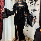 Halloween New Women's Dress Suit Hat Horn Sleeve Spider Web