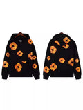 Printed Flower Wood Cotton Loose Sweater Y2K Hip Hop Street Pullover For