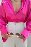 Long Sleeve Blouses Women Tops 2023 Vintage Blue Green Silk Shirt Casual Loose Button Up Female Shirts Fashion Tops