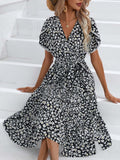 Zingj Women's Hot Style Dress 2023 Summer Small Flowers Split V-Neck Women's