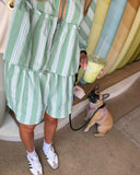 Striped Print Shorts Suit Women Lace Up Bow T-shirts High Waist Wide Leg Short Pant Sets 2024 Fashion Holiday Lady