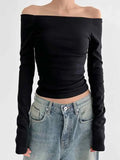 black slim long sleeve top with off