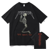 Street Skull Money Printing Oversized Pattern T-Shirt Gothic Cotton T-Shirt Y2k Blouse Short Sleeves For Harajuku