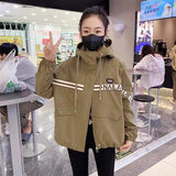 European Goods Burst Coat Female 2024 Autumn New Korean Version Splicing Storm Jacket Loose Fashion Foreign Style Hooded Jacket-Outfit