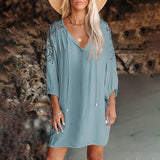 Women's Wear Ins Popular Pleated Split Neckline Lace Shoulder-Back Beach