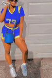 Two Piece Set Women Sexy Print Short Sleeve T-shirt+biker Shorts Summer Matching Sets Tracksuit Sweatwear