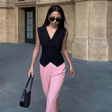 Zingj V-Neck Small Suit Vest Female Outside With Vintage Short Fold Wear Stylish Vest Horse Jacket Sleeveless Vest