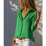 Elegant Long Sleeve Oversized Solid V-Neck Chiffon Blouse Summer Women Tops Female Office Shirts Casual