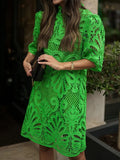 Embroidered Summer Dress Women Elegant O Neck Mini Dress Ladies Hollow Out Lace Short Dress Casual Hollow Loose