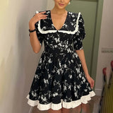 Women's New Broken Flower Collar Sexy Open Fork Spring Dress