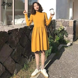 Sleeve Dress Women Knitted Stretch Soft Elegant Pure Fall Spring Lady Knitwear All-match Ulzzang Pregnant Vestido