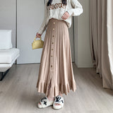 Zingj Autumnal And Winter Korean Version Of A Skinny A-Shaped Skirt With A Single-Breasted And Agaric