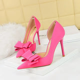 Zingj Korean Version Of Fashion Sweet High-Heeled Shoes Super High Heel Shallow Mouth Tip Head Side Hollow Bow Single