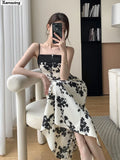 Elegant Midi Spaghetti Strap Dress For Women Maxi Fashion One Piece Bodycon Prom Party Robe