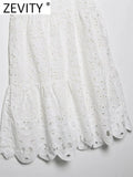 Women Fashion Hollow Out Embroidery Casual White A Line Skirt Faldas Mujer Female Side Zipper Chic Midi Vestidos