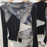 T-shirts Women Harajuku Chic Female Patchwork Ins Simple Inside Slim All-match Autumn Y2k Fashion Camisetas Casual