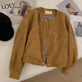 Brown Suede Stripe Lining Jacket- Outfit