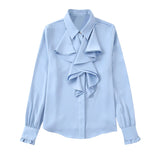 Lotus Leaf Laminated Decorative Satin Texture Shirt 2102796 In Early