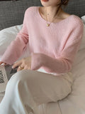 Zingj Chic Ice Cream Cream Sweater Female Early Spring Soft Waxy Hollow Out Sweater Thin Round Collar Over High Waist