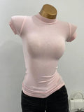 Collar T-shirt korean Transparent Short-sleeved Slim-fit Elastic Solid Inner Bottoming Shirt Sexy Big Chest