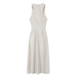 New Spring Style Silk Satin Slim Flute Dress