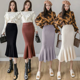 Zingj And Winter Elastic Slim Knitted Half-Body Skirt Medium-Long Korean Version High-Waisted Thin Fish Tail Buttocks A-Shaped