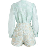 Clothing Set Spring Summer Women's Long Sleeve Blouses Tops Shorts Suit Floral Print Two-piece Set
