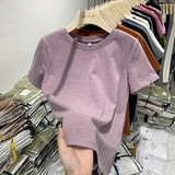 Taro Purple Cotton Short-Sleeved T-Shirt Women's New Loose Round-Neck T-Shirt Blouse In The Summer Of