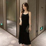 Zingj Early Spring New Square Collar Knitted Sling Dress Women's Solid Color Pit Striped Thin Vest Bottom Skirt In Medium