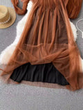 Lantern Sleeve Style Square Collar Net Dress Femininity Tea Break Skirt Warm And Long Fairy