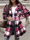 The Ins Hot Winter Street Hipster Long Sleeve Lapel Loose Plaid Wool Women's Coat-Outfit