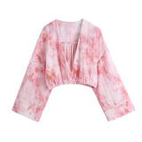 Piece Set For Women Matching Sets 2022 Tie Dye Print Casual Summer Sets V Neck Crop Top And Elastic High Waist Shorts