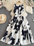 Vest, Long Dress, High Sense, Light Extravagant Round Collar, Waist Slim, Sleeveless A-Print, Large Pendulum