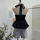 Shooting Wave Point Hanging Neck Sling Vest Bare Back Bow Skirt Swollen Belly Thin Sleeveless Top
