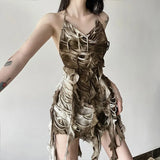 Zingj Soil Ragged Feeling Dizzy Dye Hanging Neck Vest Female Flounce Irregular Long Money To Receive Waist