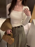 Collision Design Two Long-Sleeved T-Shirts Women's Autumn And Winter New Slim Cashmere Warm Bottomed