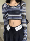 Contrast Striped Crochet Knit Crop Top- Outfit